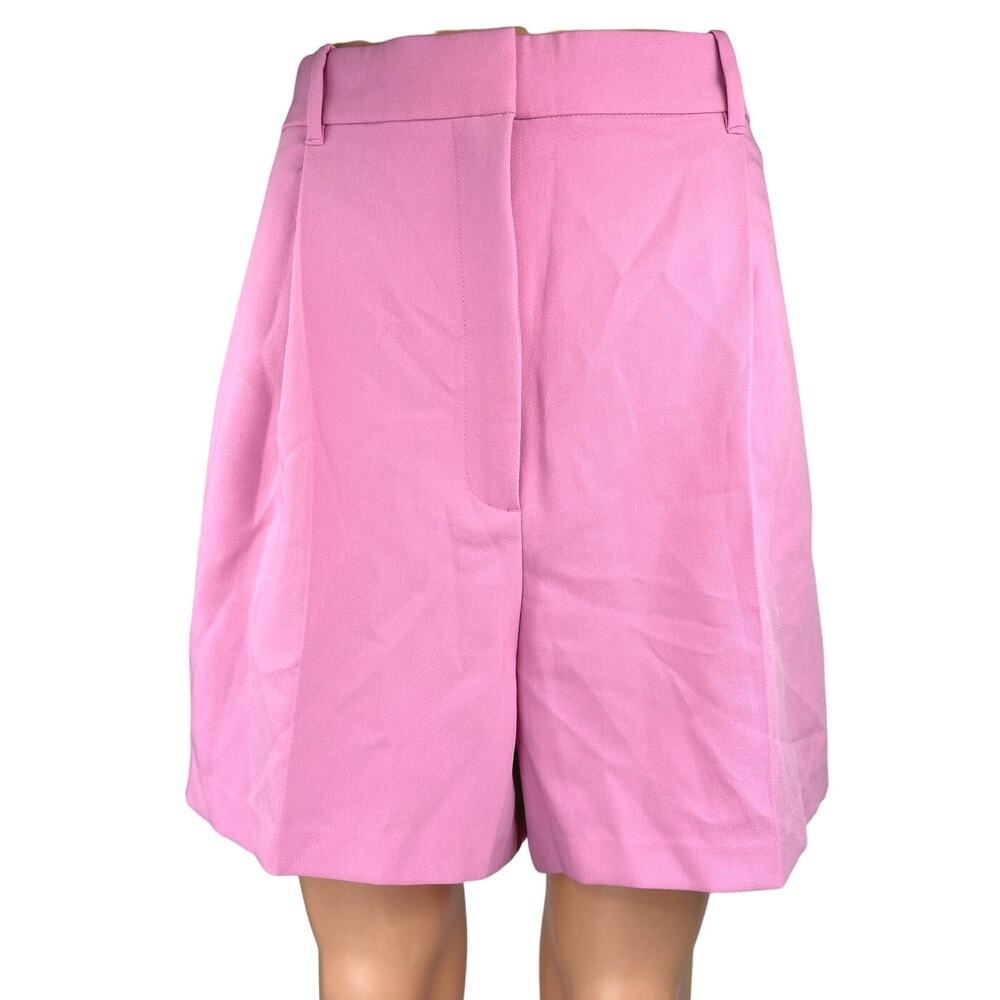 NEW Abercrombie & Fitch Pink High Waist Wide Leg Pleated Zipper Bermuda Shorts L